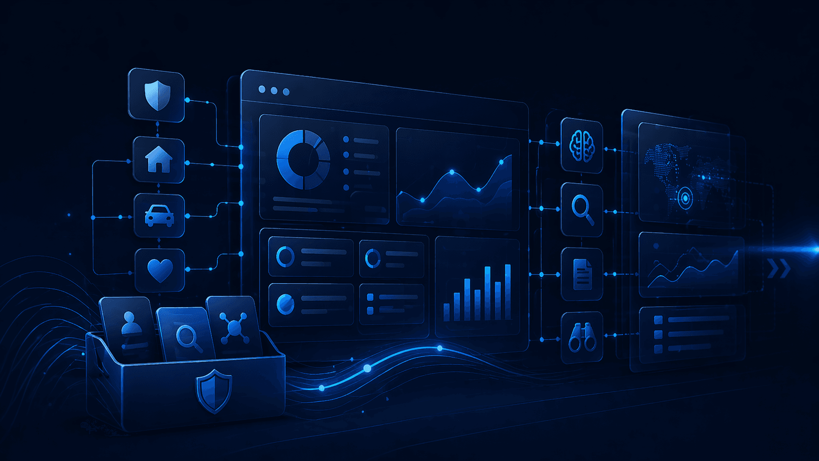Abstract insurance intelligence dashboard artwork for the Insurance Intelligence Toolkit portfolio item